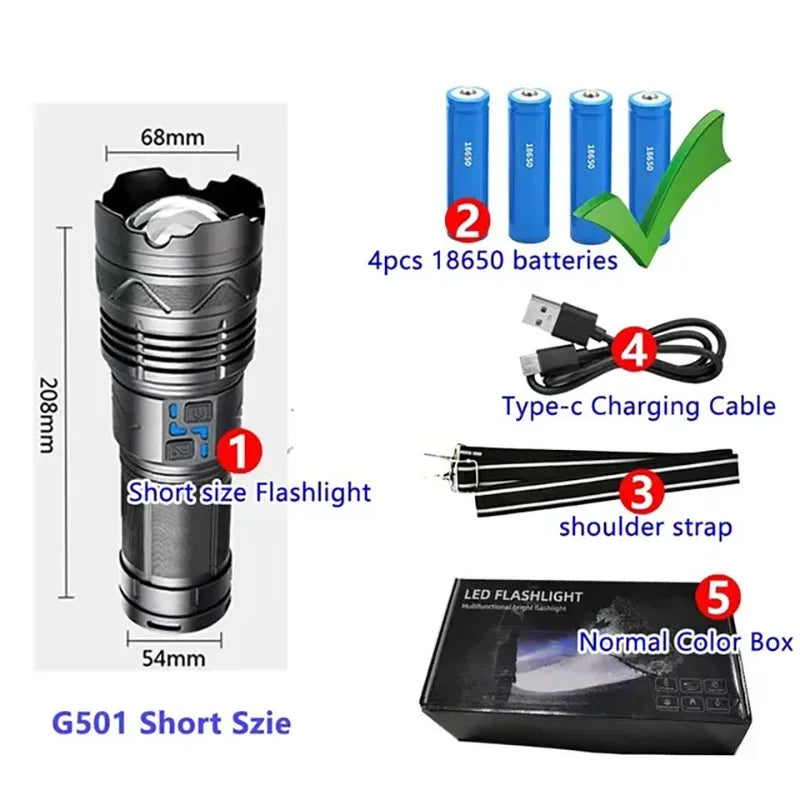 High Power Led Flashlight Super Bright Long Range Torch Rechargeable Ultra Powerful Outdoor Tactical Hand Lamp Camping Lantern Oasis Select Small With Batteries
