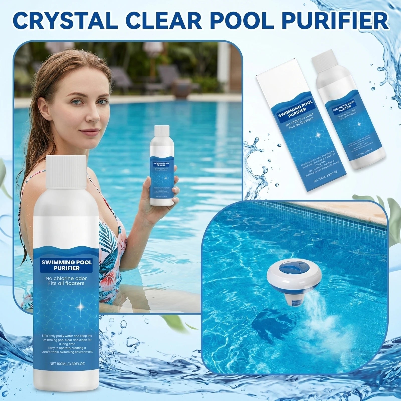 100ml Pool Purifier Liquid – Clarify Water & Remove Odors Fast Pool Water Clarifier Oasis Select
