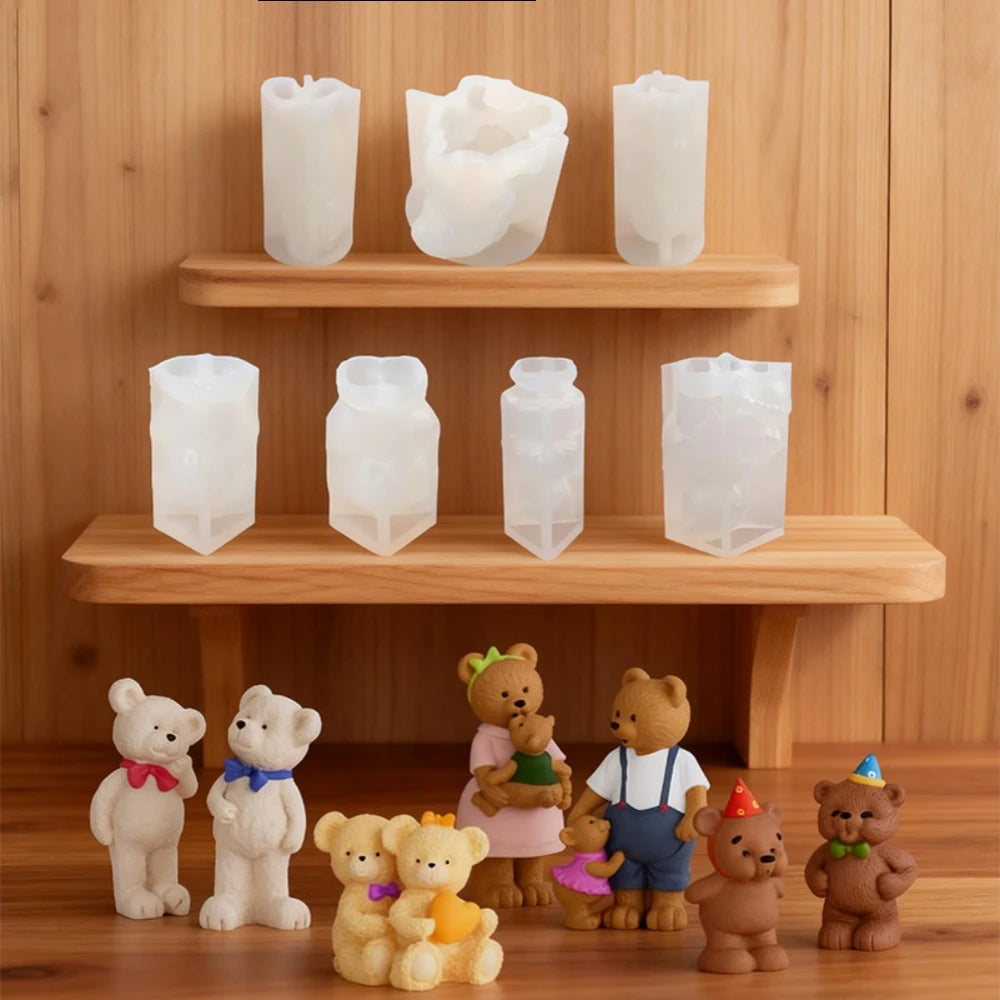Valentine's Day Gift 3D Teddy Bear Couple Silicone Candle Mold Hugging Bear Couple Shape Epoxy Resin Mold Soap Making Tool Decor Oasis Select