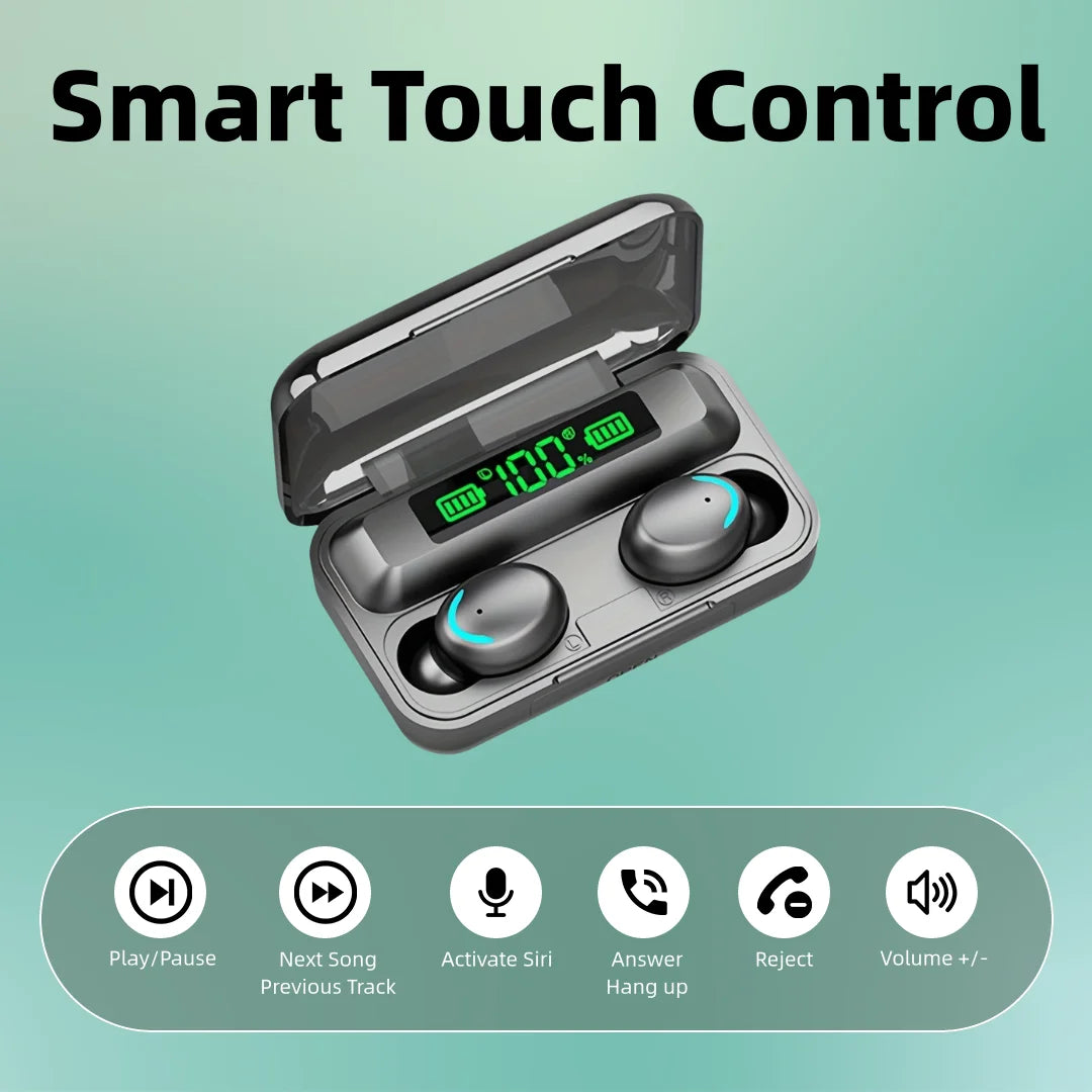 Bluetooth TWS F9-5C Wireless Earphone Sports Waterproof Earbuds 2200mAh Charging Box Headphones Headset For Smartphones Oasis Select Black