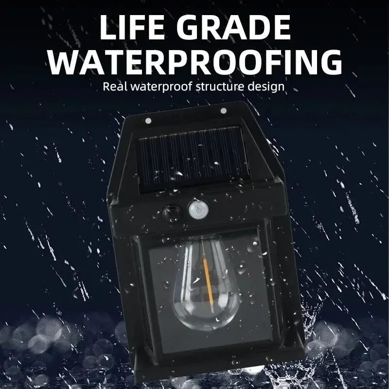 Waterproof Outdoor Solar Wall Lamp Tungsten Filament Lamp Induction Lamp Household Garden Wall Light Villa Lighting Night Light Oasis Select