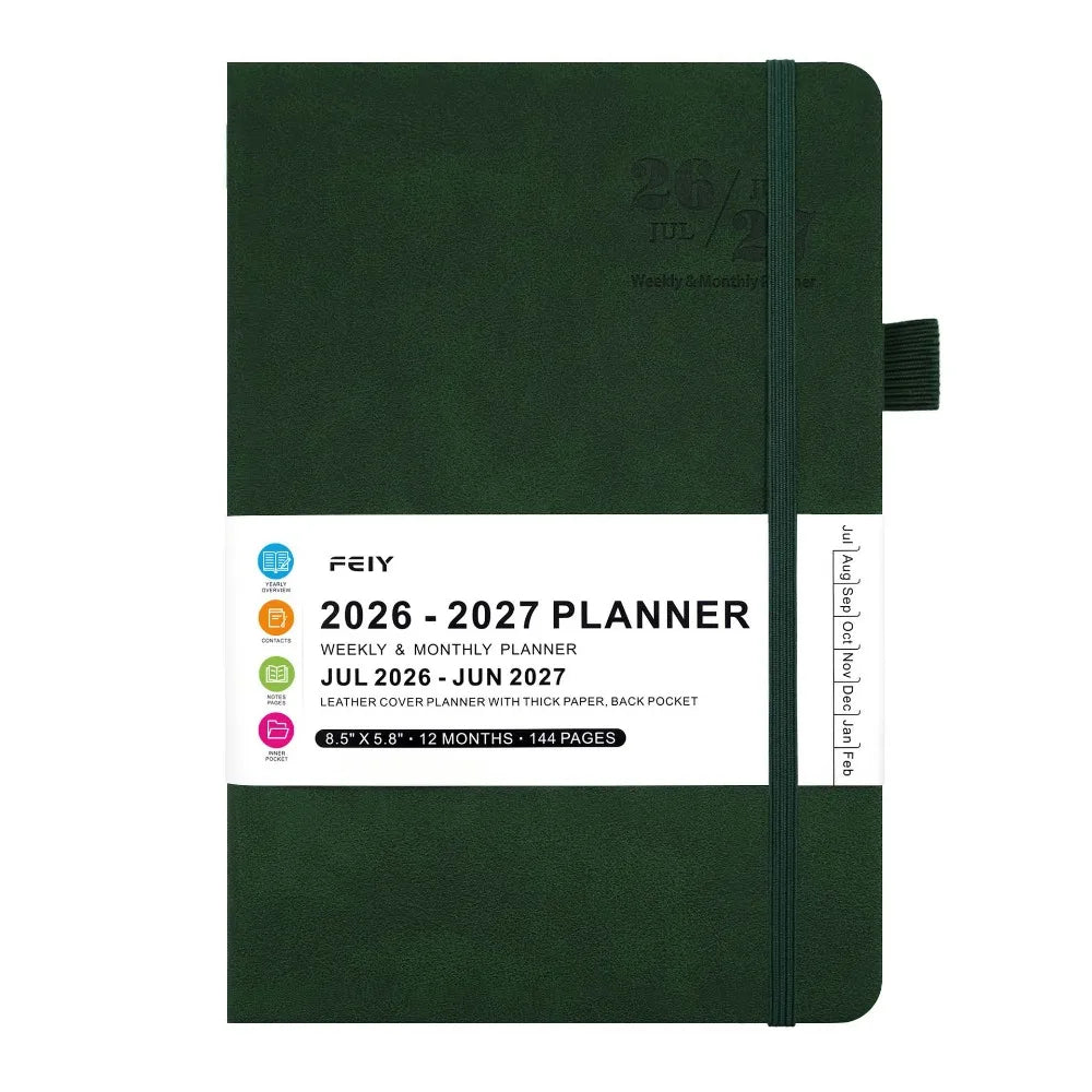 A5 English 2026-2027 Schedule Book Simple Agenda Planner Notebook Thick Paper Time Management Planner School Students Gift Oasis Select Dark Green