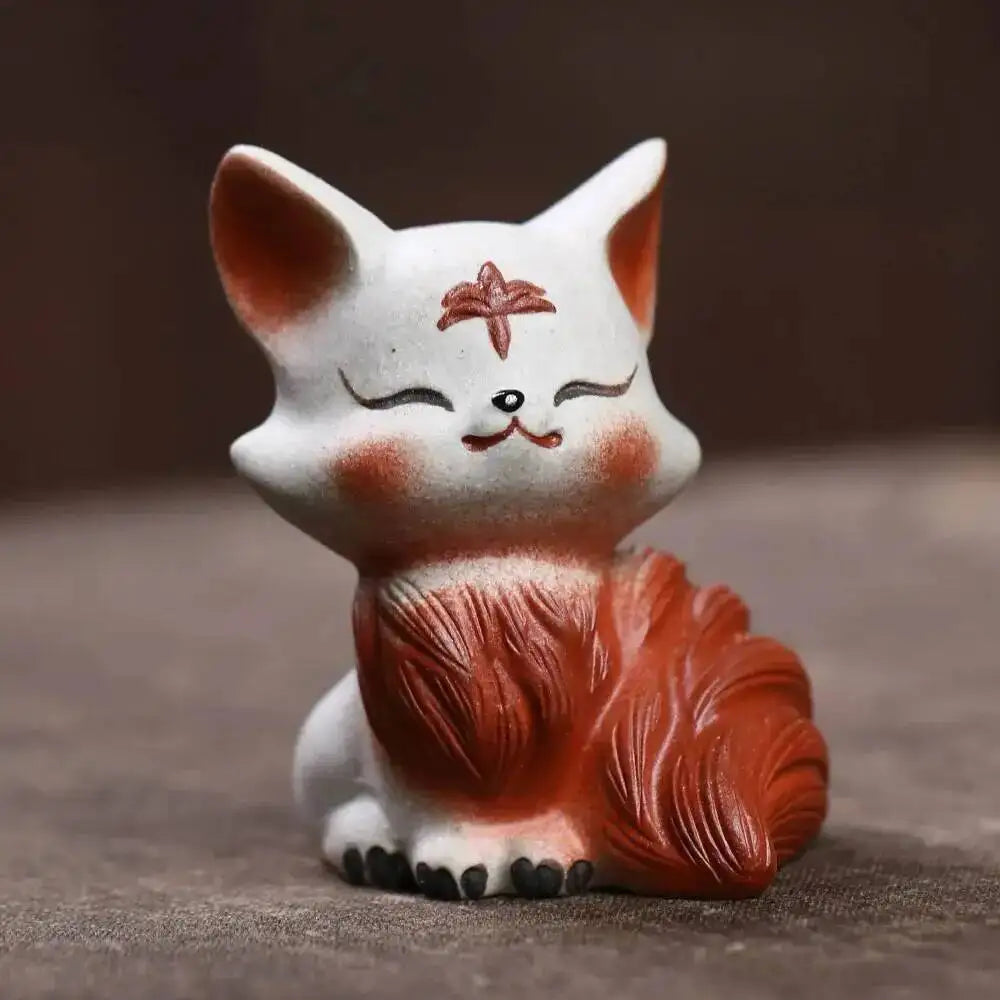 Purple Clay Tea Pet Fox Ornament Nine-tailed Spirit Fox Sculpture Creative Painted Tea Tray Decoration Accessories Tea Set Can Oasis Select Fox sitting