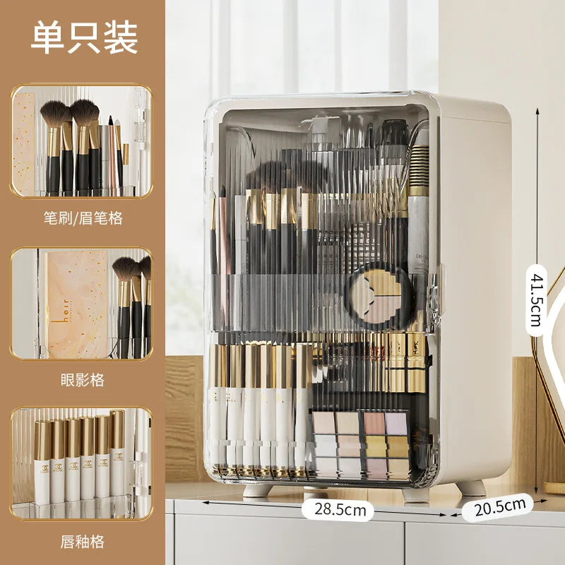 Large Cosmetic Storage Box Light Luxury Desktop Capacity Dustproof Storage Rack Household Vanity Lipstick Cosmetics Storage Box Oasis Select Large stripe