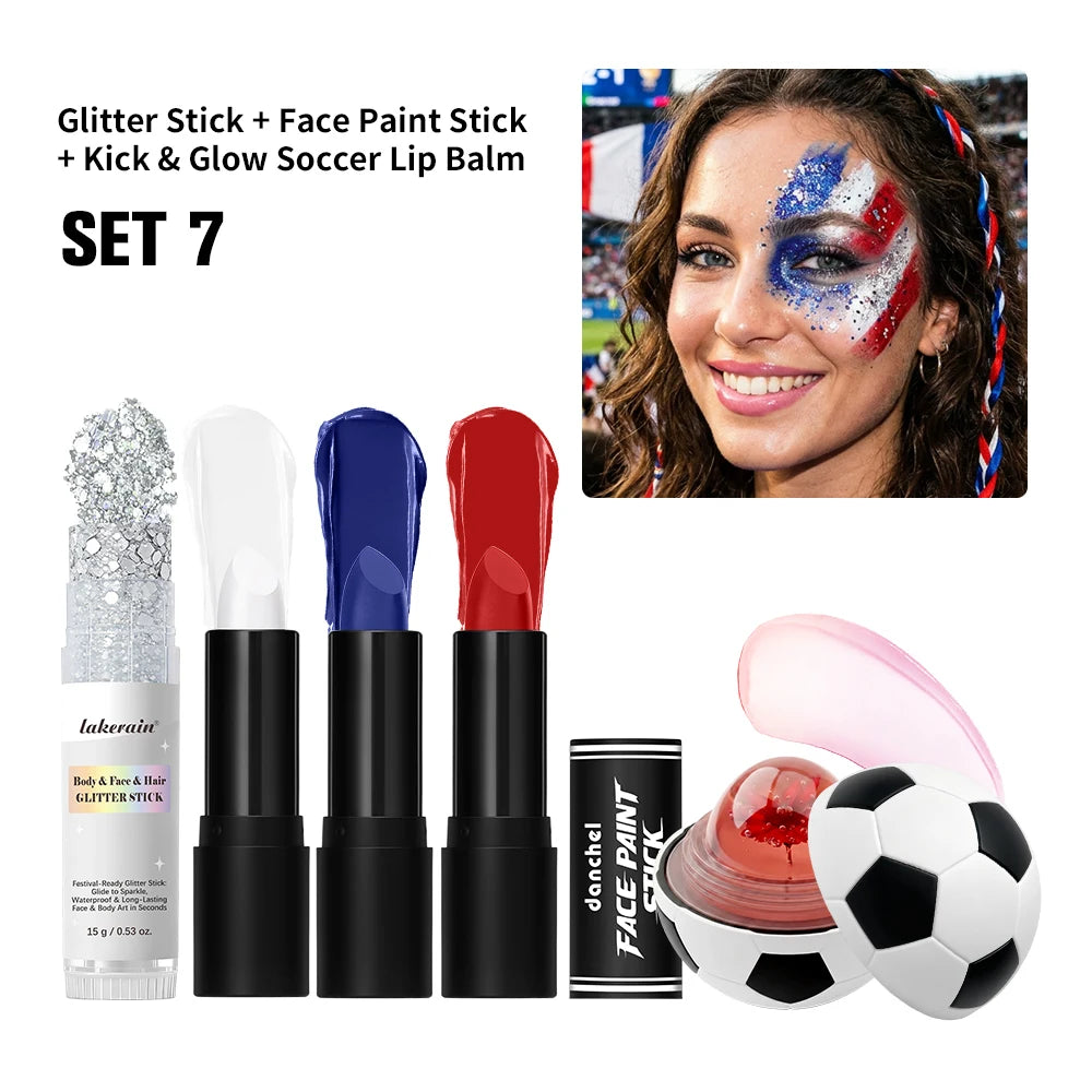 Face Paint Stick & Glitter Stick Set Lasting Moisturizing High Pigment Multifunctional for Sport Festival Party Cosplay Makeup Oasis Select SET 7