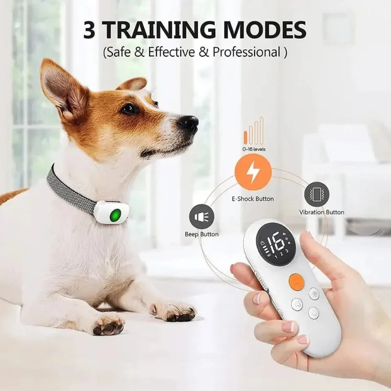 Electric Training Dog Collar, Rechargeable Anti Bark with Remote, Waterproof, Beep Vibration Shock LED Light Security Lock Modes Oasis Select
