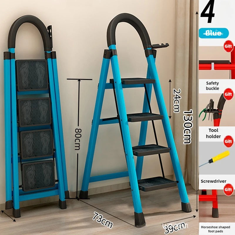 Ladder, zigzag ladder, folding ladder, three four five six step ladder, thickened carbon steel engineering ladder Oasis Select Bluefourstep