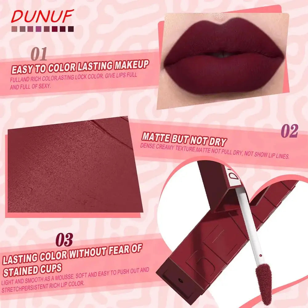 DUNUF 8-Piece Velvet Matte Liquid Lipstick Set – Waterproof