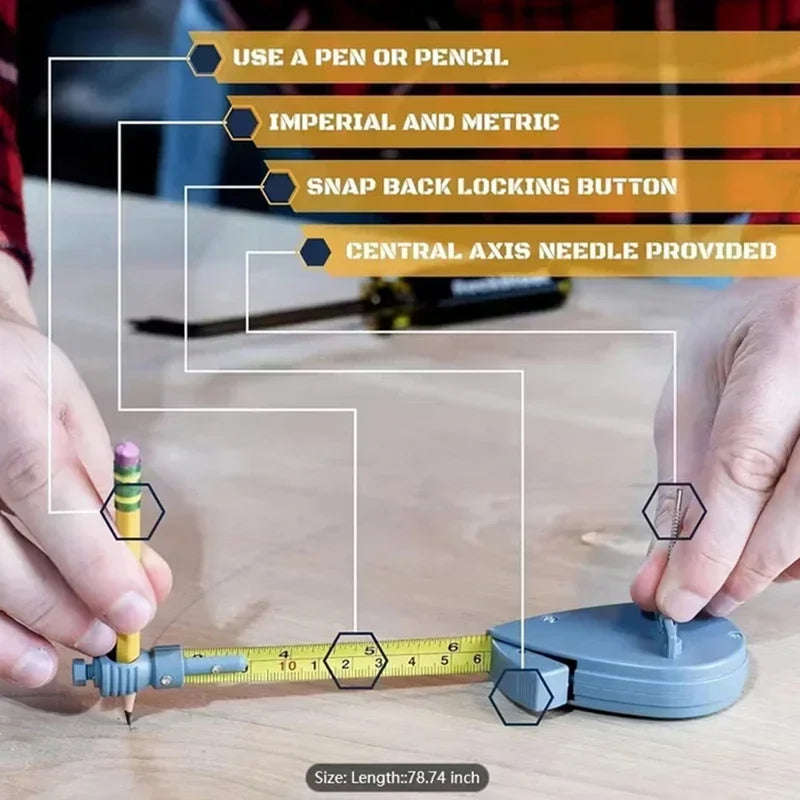 2M Rotape Tape Measure Compass With 10 Pencil Leads Measure Beam Compass For Drawing Circles And Lines Fixable Button Oasis Select