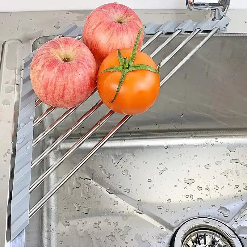 Roll Up Triangle Dish Drying Rack Kitchen Sink Organizer Corner Over the Sink Sponge Rag Holder Foldable Stainless Steel Drainer Oasis Select