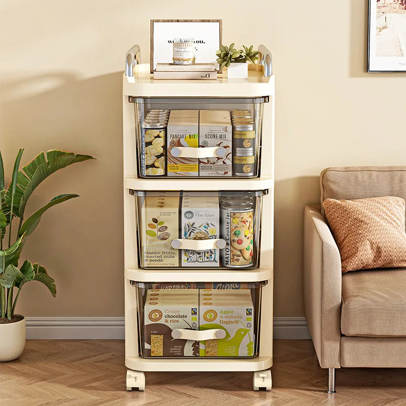 Household multi-functional movable dust storage cabinet, living room trolley, cream wind rack, drawer storage cabinet Oasis Select