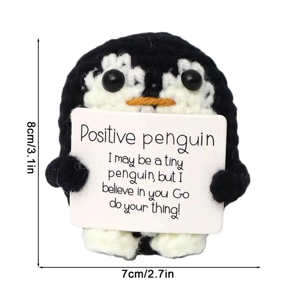 Knitted Emotional Support Penguin Crochet Doll with Positive Card Cute Crochet Doll Mini Penguin Toy Decor Home Accent Ornaments Oasis Select Black