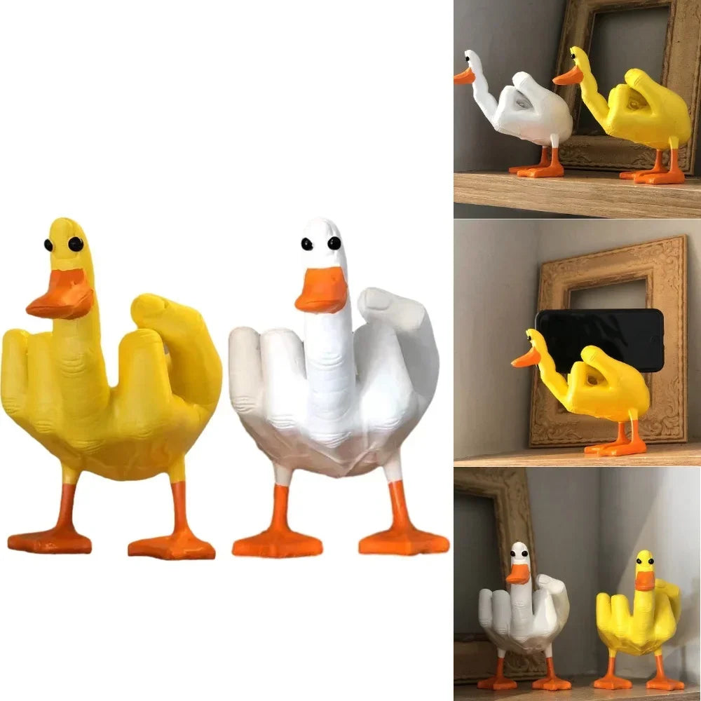 Middle Finger Cute Duck Figurine Funny Small Duck Sculpture Resin Craft for Home Garden Desk Decoration Oasis Select