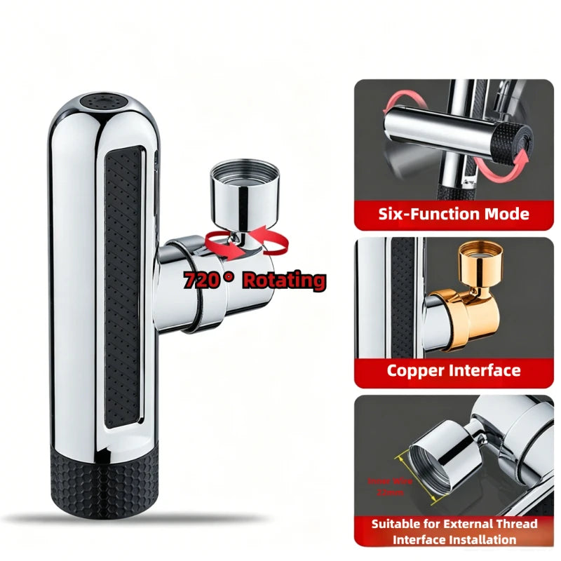 720° Rotating Kitchen Faucet 6 Modes Waterfall Spout Splash-Proof Universal Aerator Multi-Function Faucet Nozzle Extender Oasis Select
