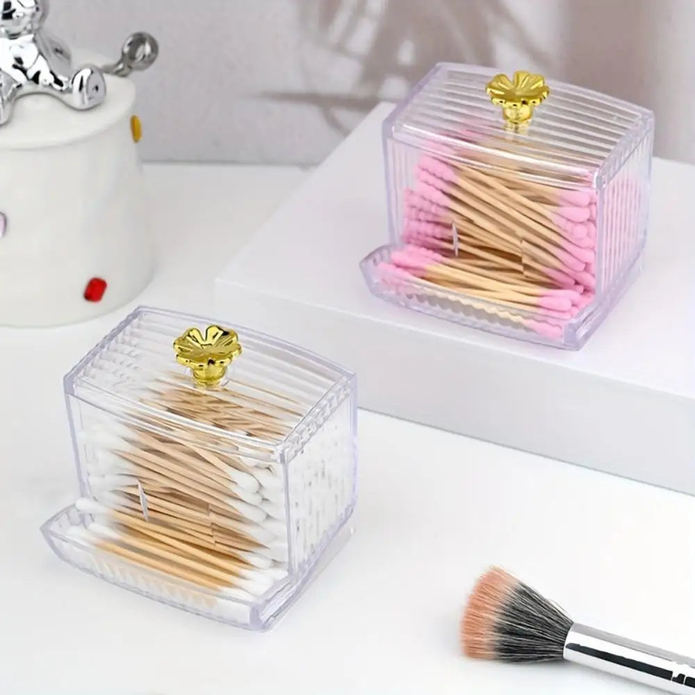 1pc Dispenser For Swab, Clear Plastic Apothecary Jar, Bathroom Canister Storage Box, Vanity Makeup Organizer With Lids Oasis Select