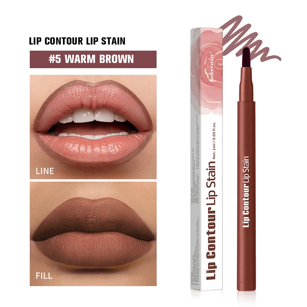 Long-lasting Lip Contour Lip Stain 2 In 1 Smudge-proof Lip Liner Pencil Ultra Pigmented Dual-Sided Design Non-Stick Cup Makeup Oasis Select 5 Warm Brown