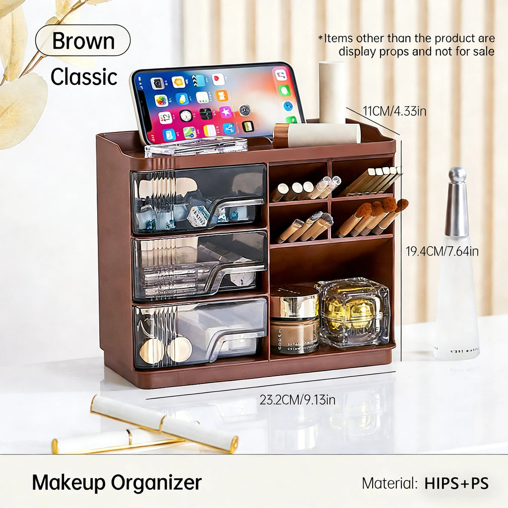 Makeup Organizer with Drawers for Vanity, Spacious Cosmetic Display Case, the Perfect Storage Solution for Your Beauty Essential Oasis Select Brown