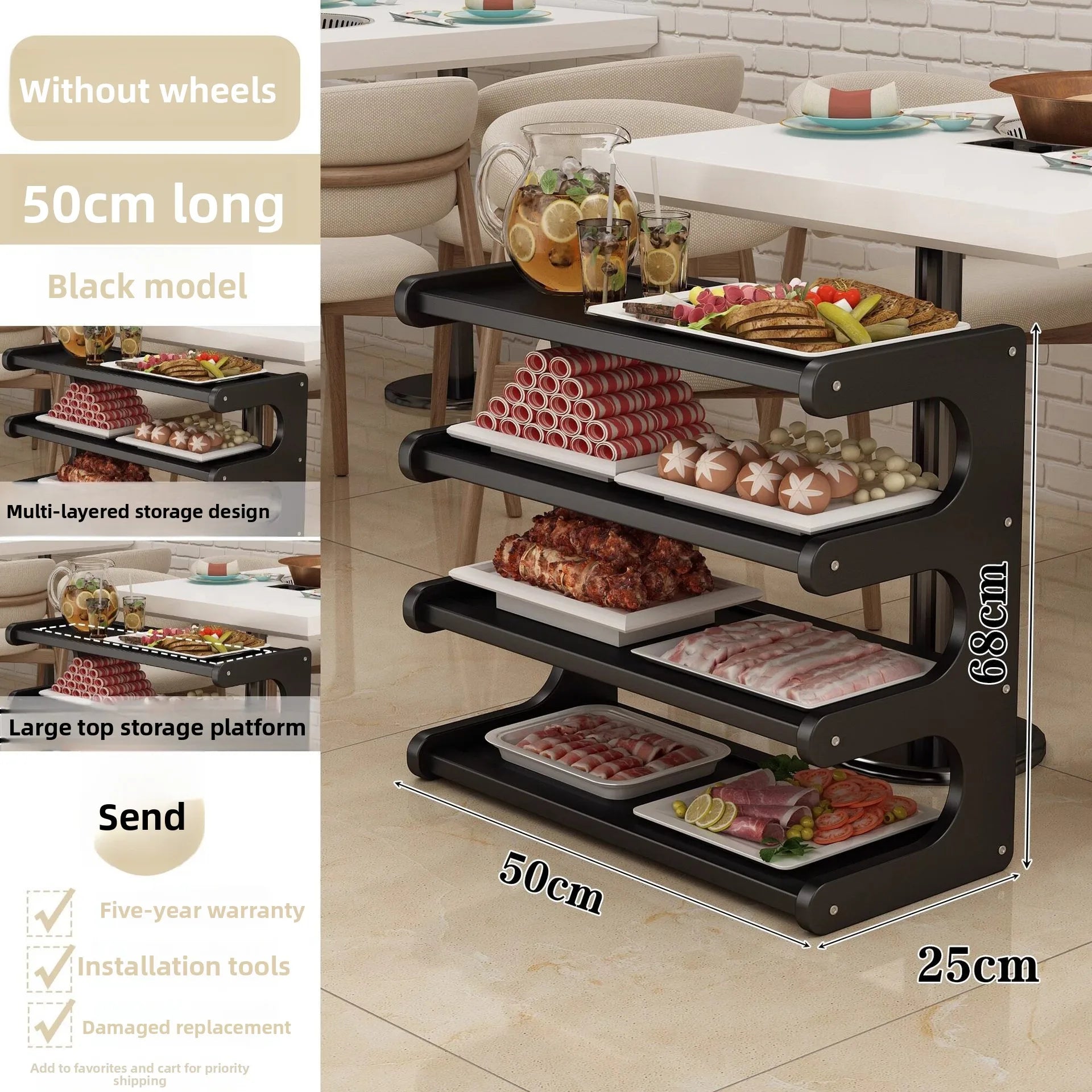 Household shelves Multifunctional kitchen preparation Multi-layer hot pot trolley Finishing shelves Storage racks Movable Oasis Select Wheelless 4 50 long