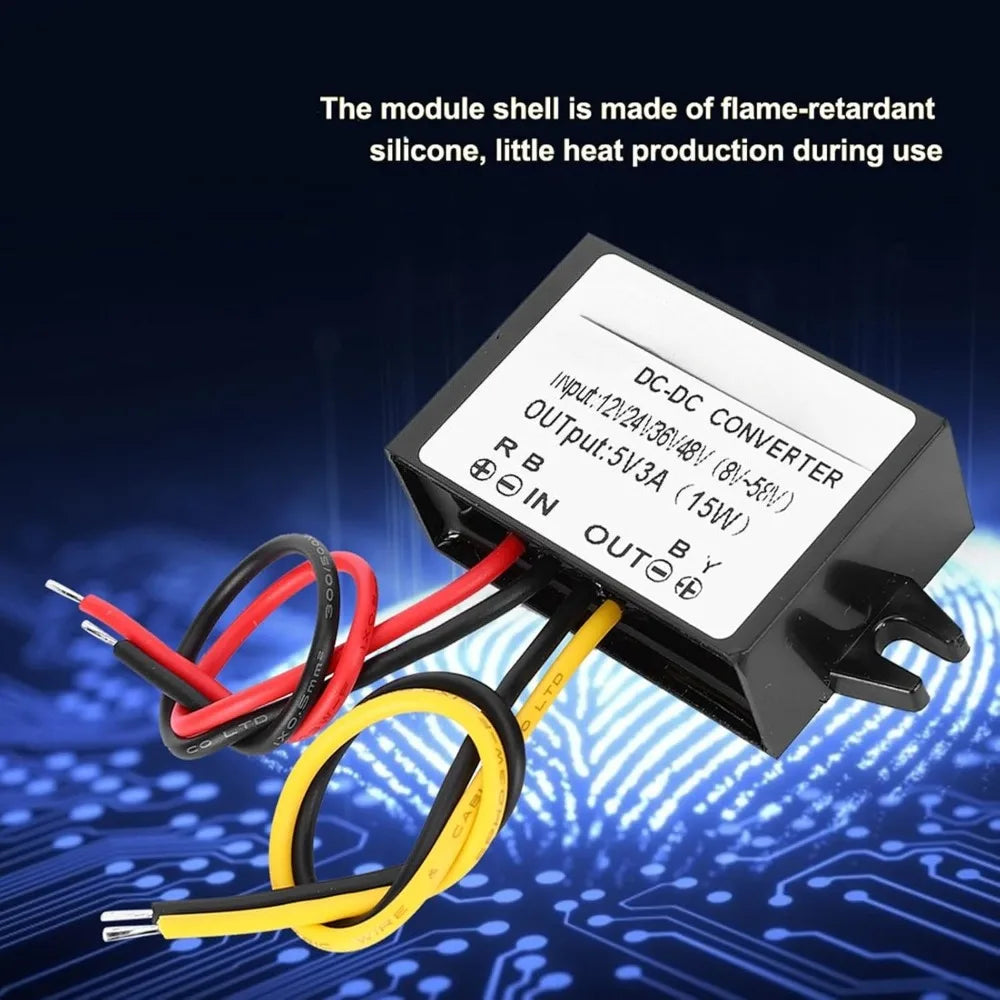DC To DC 12V/24V/36V/48V Step Down To 5V 3A Waterproof Buck Power Supply Module For Automobile LED Display Fan Monitor Camera Oasis Select