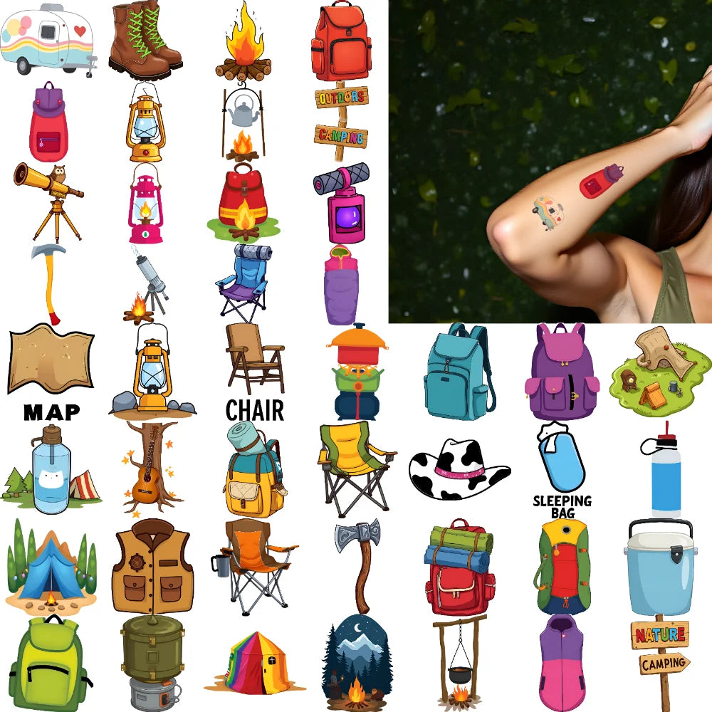 63pcs Camping Outdoor Temporary Tattoo Stickers for Kids & Boys Temporary Tattoo Stickers Oasis Select