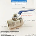 Stainless Steel Double Inner Thread Ball Valve 1/2 "3/4" 1 1.2 1.5 2 Inch BSPT Diameter Ball Valve Water Gas Oil Switch Oasis Select DN40 1.5 inches Double inner thread