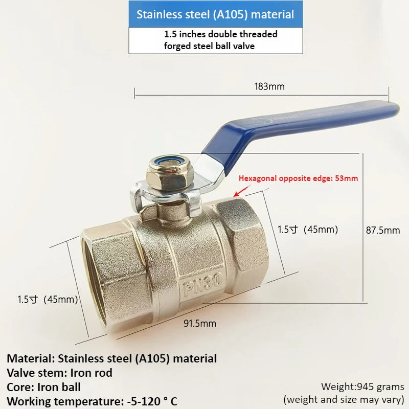 Stainless Steel Double Inner Thread Ball Valve 1/2 "3/4" 1 1.2 1.5 2 Inch BSPT Diameter Ball Valve Water Gas Oil Switch Oasis Select DN40 1.5 inches Double inner thread