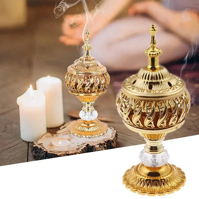 Incense Burner Holder Metal Censer Cone Arabian Stick Frankincense Vintage Bakhoor Coil Ash Catcher Iron Aromatherapy Fragrance Oasis Select