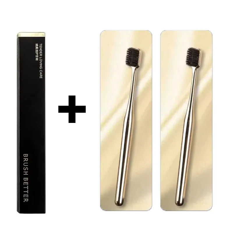 1/2/3/4pcs Advanced Luxury Adult Soft Bristle Manual Toothbrush Sensitive Gum Deep Cleaning Family Oral Care Travel Portable Oasis Select 2pcs Gold black