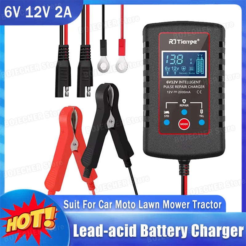 6V 12V 2A Smart Lead-acid Battery Charger For Car Moto Lawn Mower Tractor Toy 7.4V 14.8V 2A Battery Charger For AGM GEL Battery Oasis Select