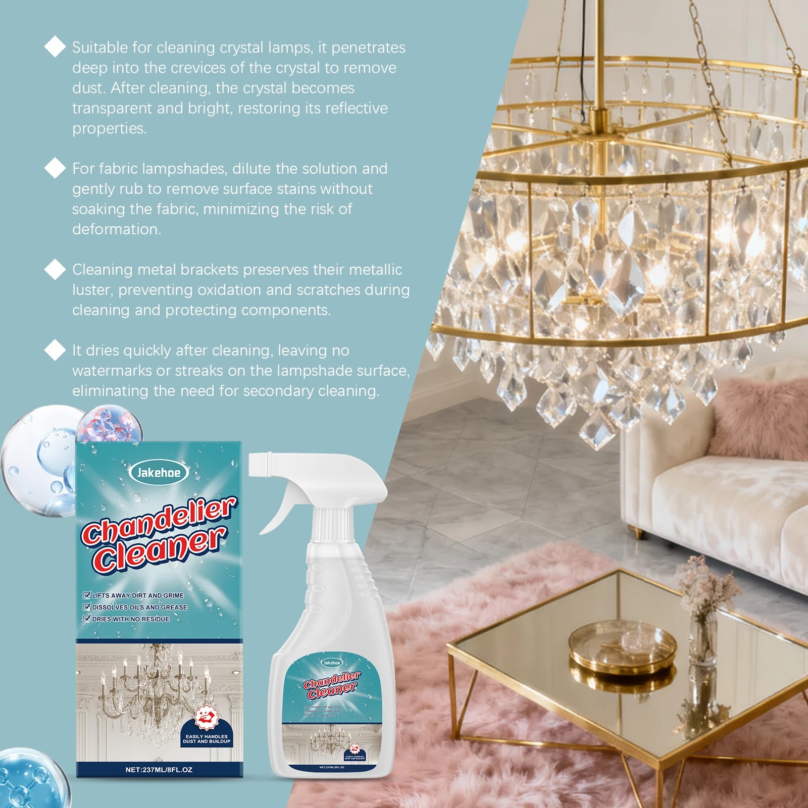 Chandelier Cleaner Spray Removes Dust and Grime Restores Sparkling Shine No Residue Cleaning Glass Dust Lamp Care Oasis Select
