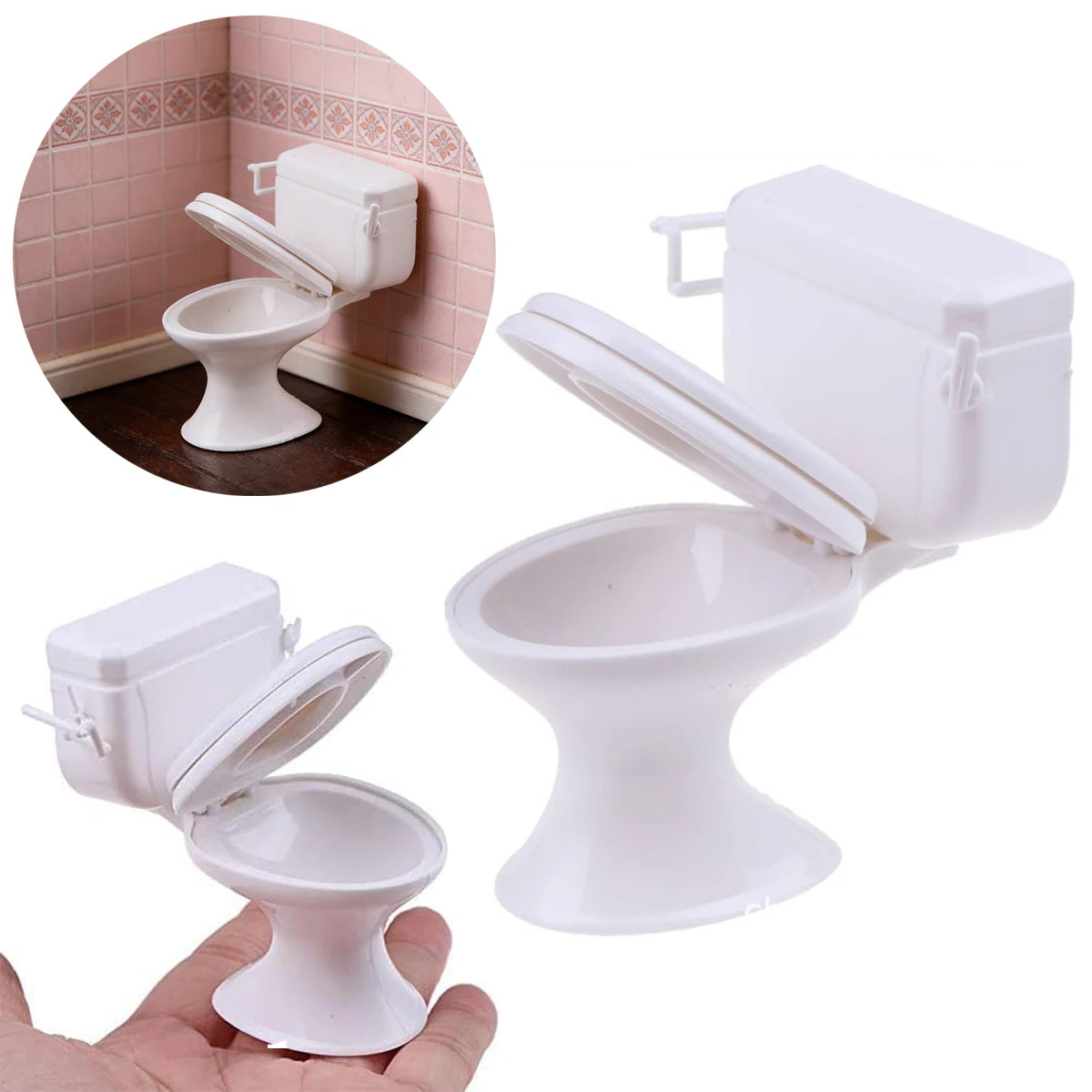 1:12 Scale Miniature White Toilet – Dollhouse Bathroom Furniture, Plastic Tiny Toilet For Fairy Garden Paths，Micro Landscapes Oasis Select
