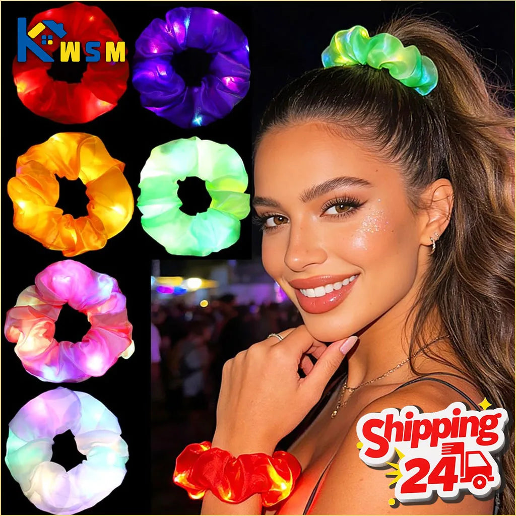 1-20PCS Light Up Scrunchie Flashing Hair Tie for Nightclub Party Rave DIY Glow in Dark Elastic Rope Accessory Concert Oasis Select