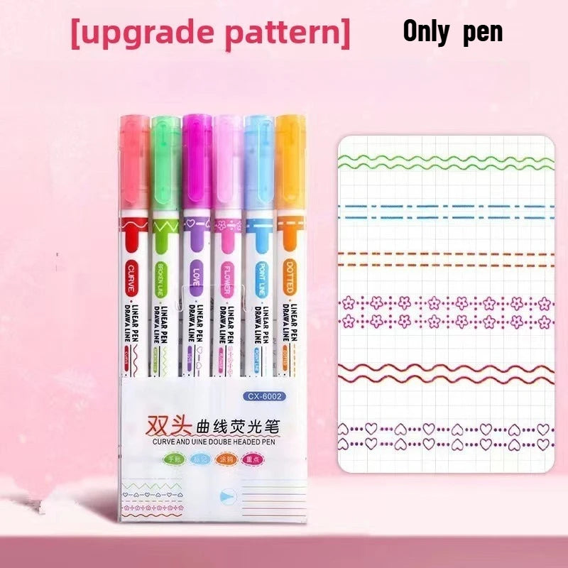 Curved Tip Flower Marker 6Pcs Floral Outline Highlighter Kawaii Graffiti Pen Practical School Study Goods Oasis Select 6pcs-double head