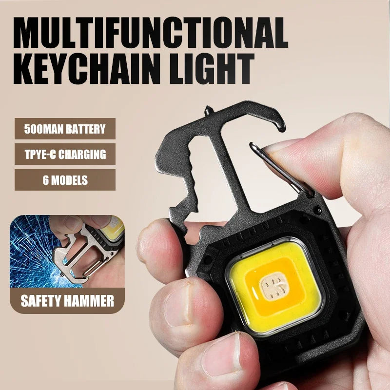 COB Keychain Work Light with Battery Display 8Mode Rechargeable High Lumens Portable LED Light for Camping Hiking Running Oasis Select W5138 black