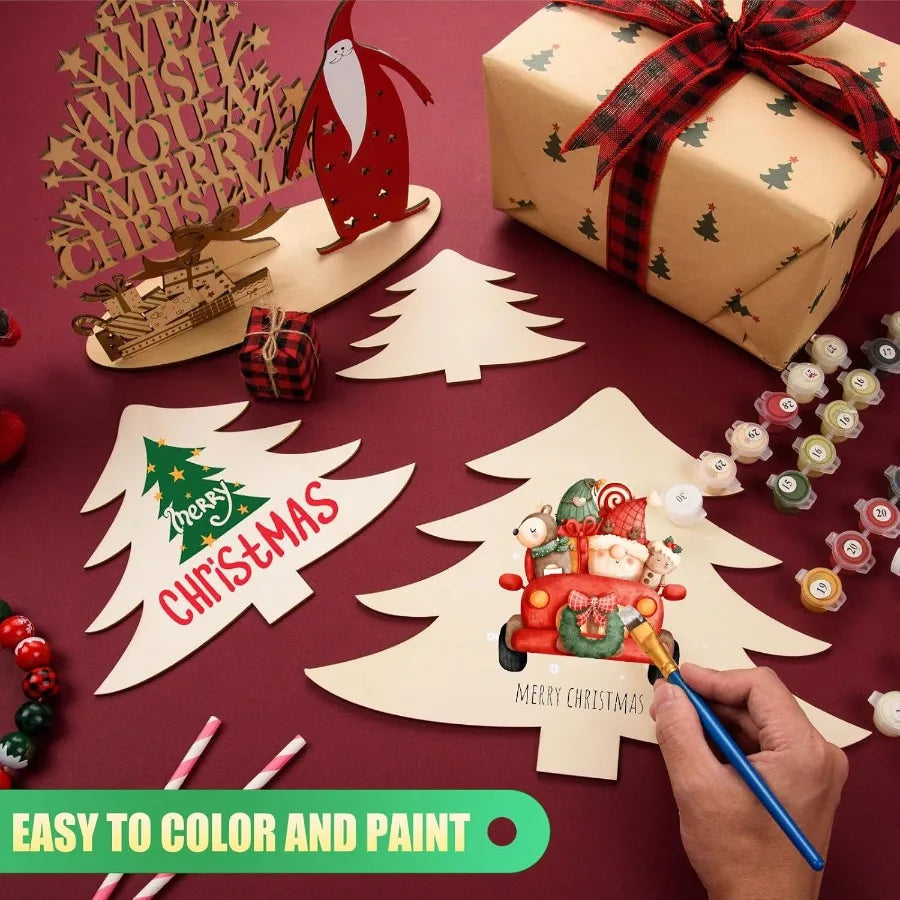Wooden Ornaments Craft Predrilled Wood Slice Christmas Tree Hanging Embellishments Decoration DIY Souvenir Gift for Kids Oasis Select