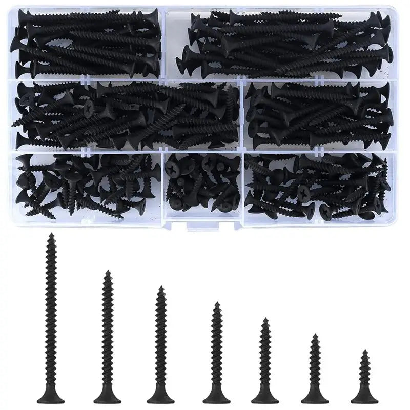 LIKE WISH 220Pcs Carbon Steel M3.5 Flat Head Screw Set, Essential Assortment Kit For Cross Screw Self-Tapping Oasis Select Black