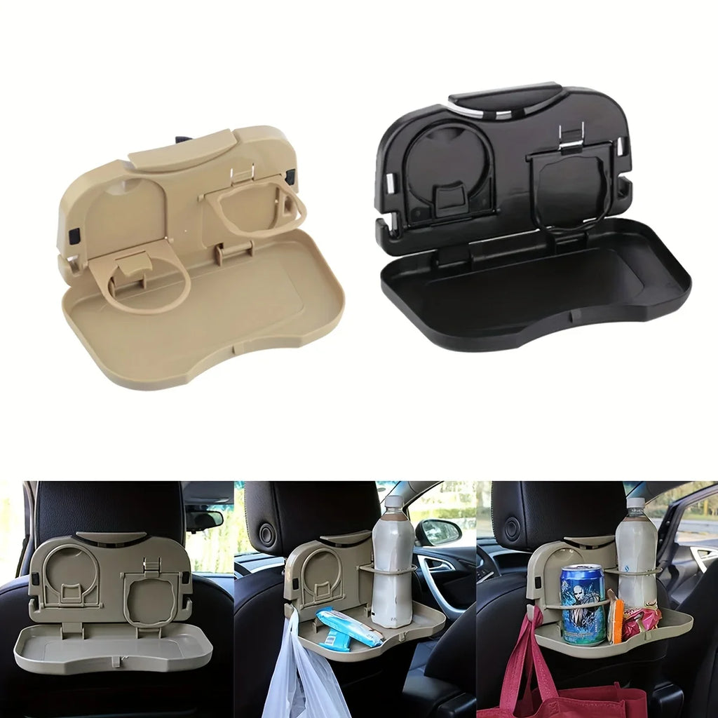 Foldable Car Back Seat Table Auto Drink Food Cup Mini Tray Holder Stand Desk Trash Bin Storage Case Interior Vehicle Accessories Oasis Select black and brown