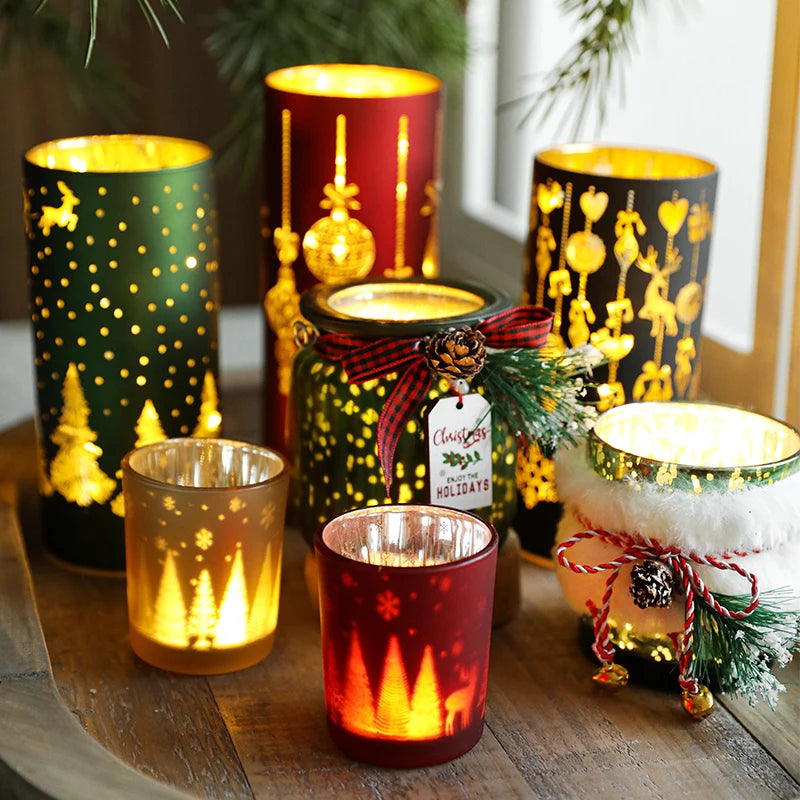 Christmas Decorative Trinkets Candle Cups Christmas Tree Glass Jars Hand-held Candlestick Ornaments Scene Arrangements Oasis Select