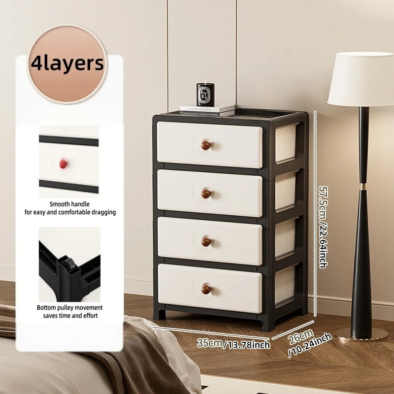 13.8 Inch Drawer Storage Cabinet,3-6 Tier with Bottom Wheels,Large Capacity Multi-Color Combos for Clothes/Snacks/Toys Oasis Select 4-Black-Brown
