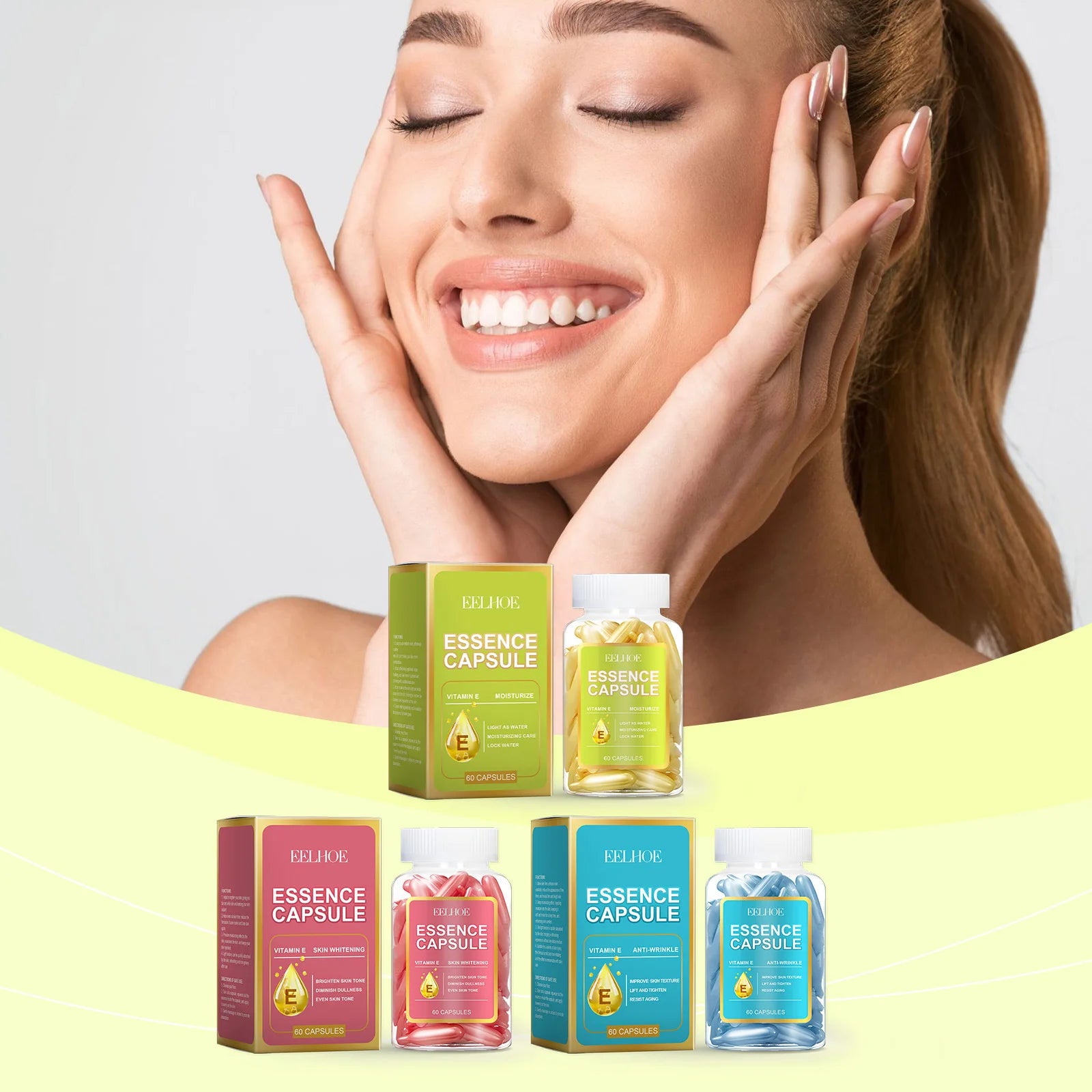 EELHOE Vitamin E Face Serum Capsules – Brighten & Firm 60pc Face Serum Capsules Oasis Select