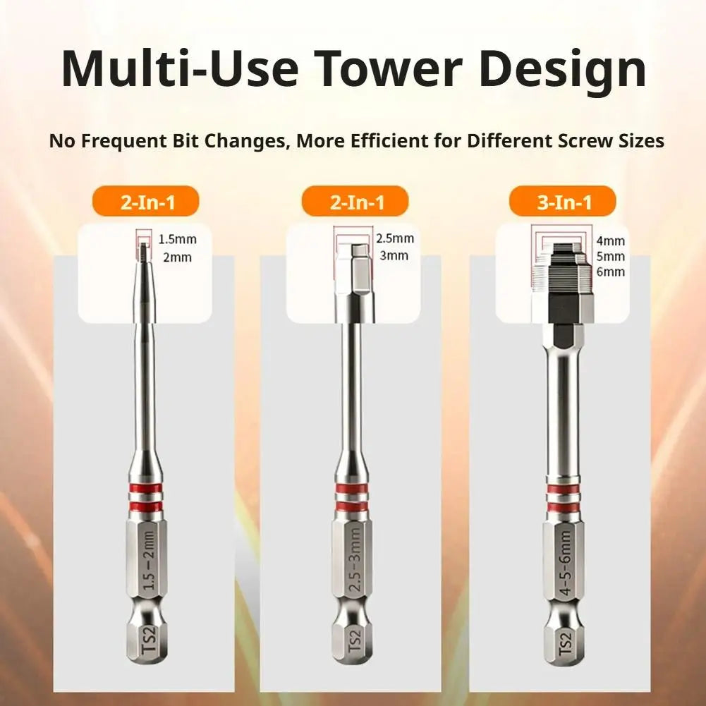 6pc Pagoda Hex Screwdriver Bits – Magnetic S2 Steel Multi-Size Set