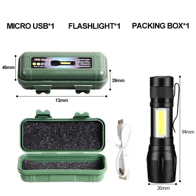 Mini Torch LED Rechargeable Flashlight Portable USB Charging Flashlight High Power Bank Camping Waterproof Long Range Lantern Oasis Select 913 black