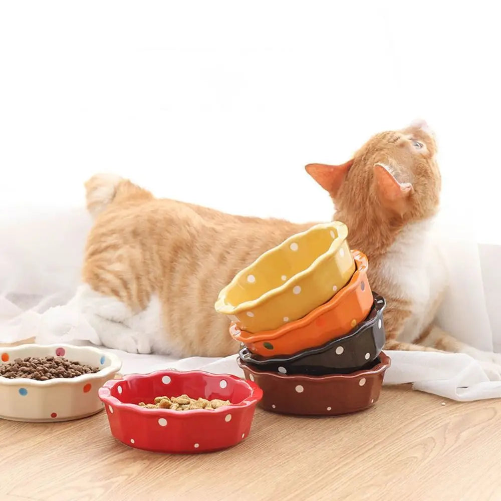 Anti-Tip Ceramic Cat & Dog Food Bowl | Wave Dot Feeder