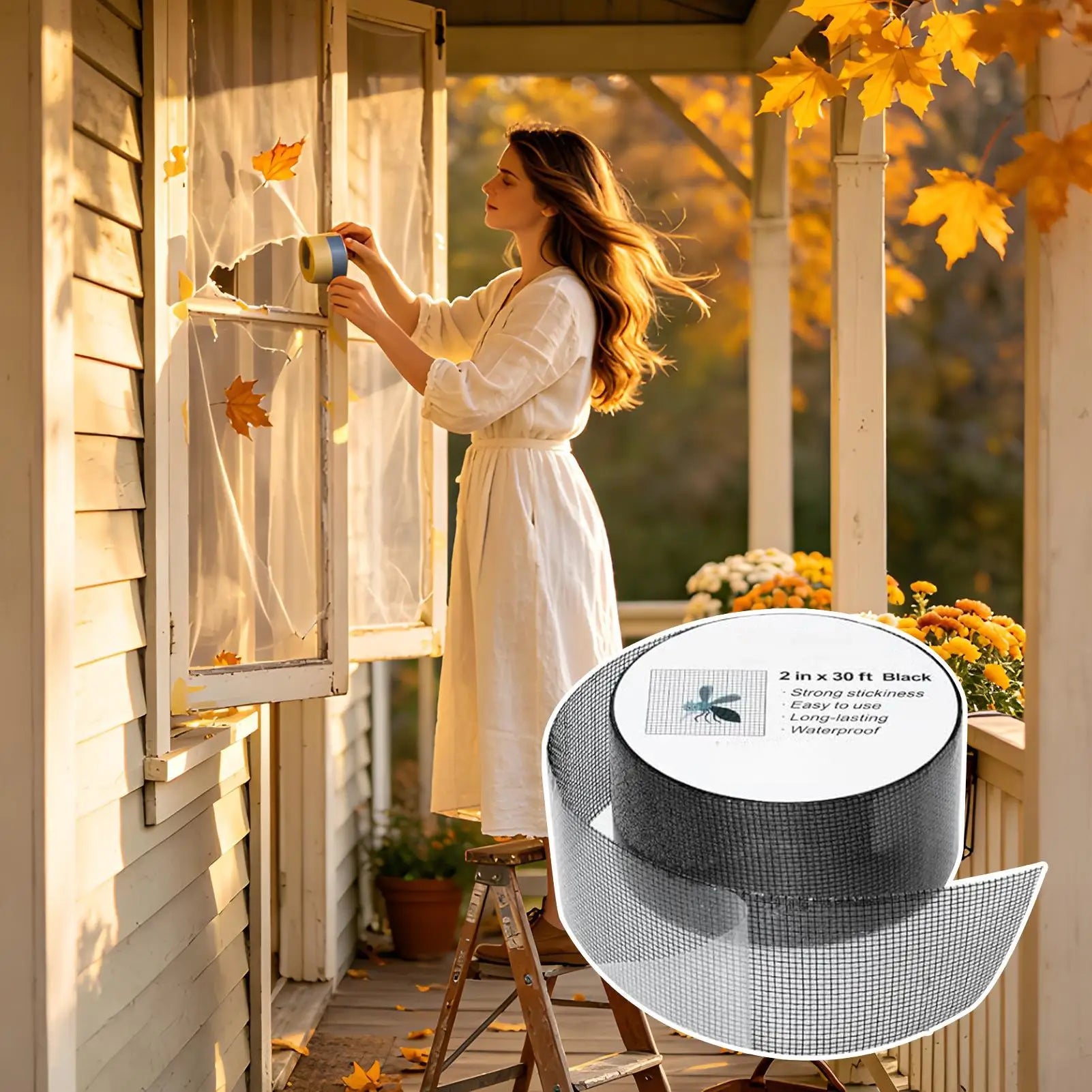 Window Screen Repair Tape Strong Adhesive Cuttable Universal Screen Window Mend Patches for Patio RV Camper Pool Railings Oasis Select
