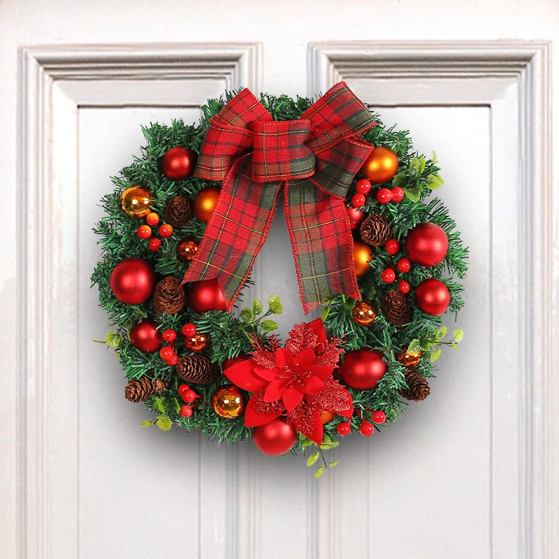 Christmas Pinecone Wreath with Bell Door Hanging Heart Shaped Vine Wreath with Linen Bow for Home Christmas Decoration Oasis Select