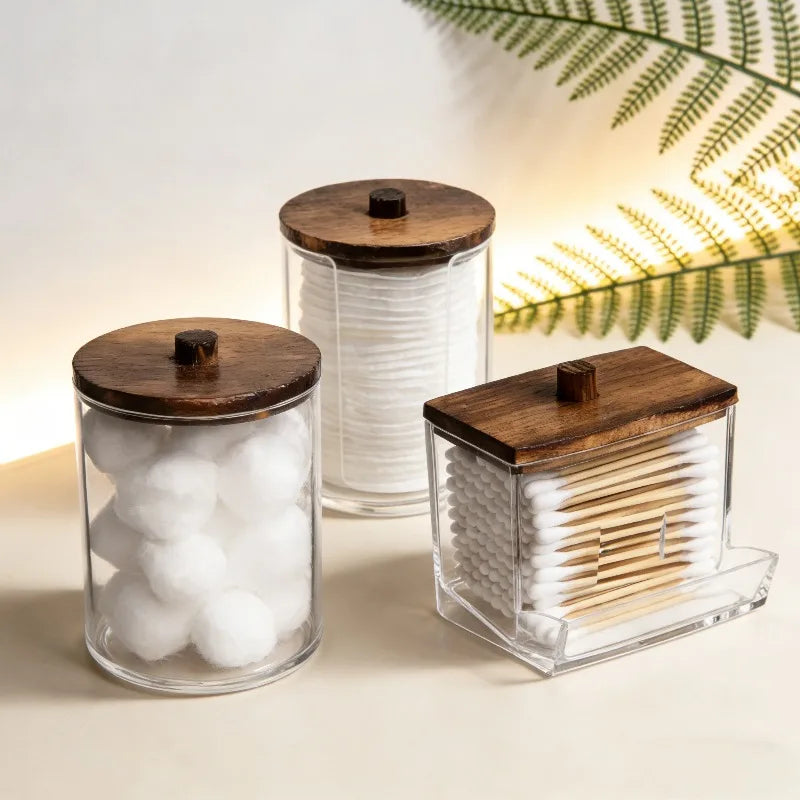 Transparent Plastic Storage Jar with Lid—Perfect for storing cotton swabs, makeup pads, dental floss, and jewelry | Compact bath Oasis Select set B