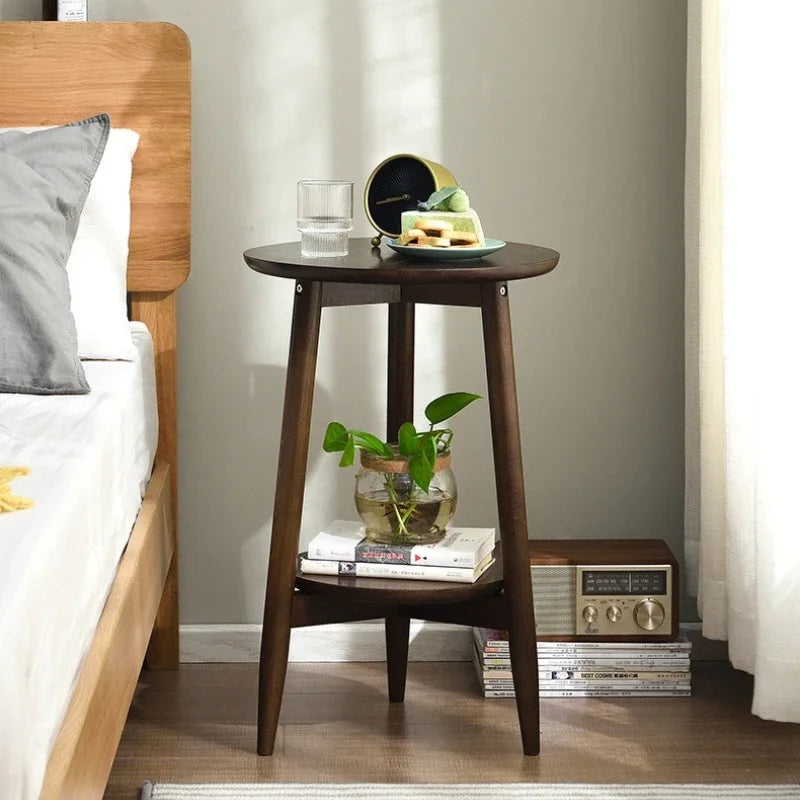 Multi-functional Sofa side small round table living room double small table solid wood small coffee table Oasis Select