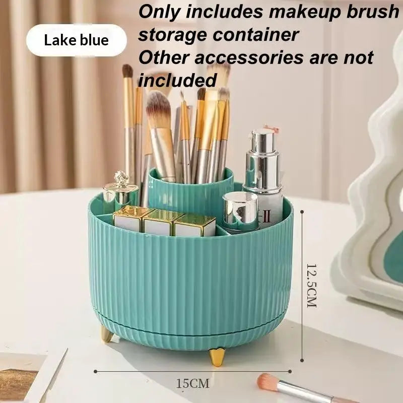 1Pcs 5 Slot Cosmetic Organizer 360° Rotating Makeup Brush Holder For Nail Polishes Skincare Perfumes Desktop Vanity Storage Oasis Select Blue