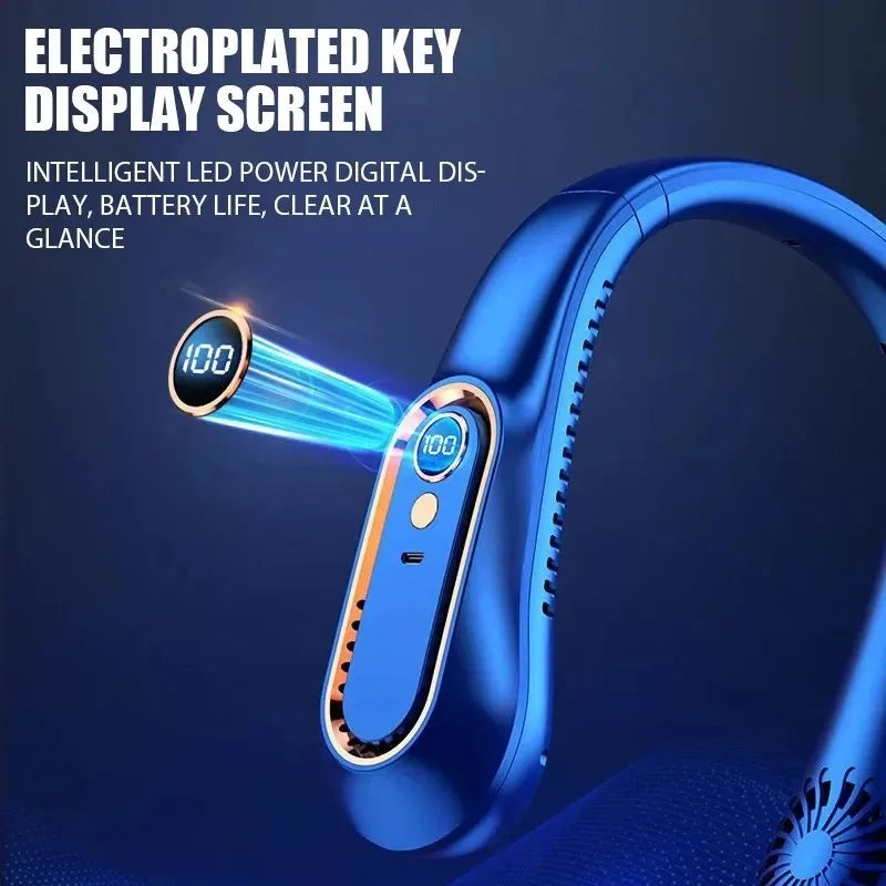 3000mAh Bladeless Neck Fan – USB Rechargeable, 5-Speed, LED Display