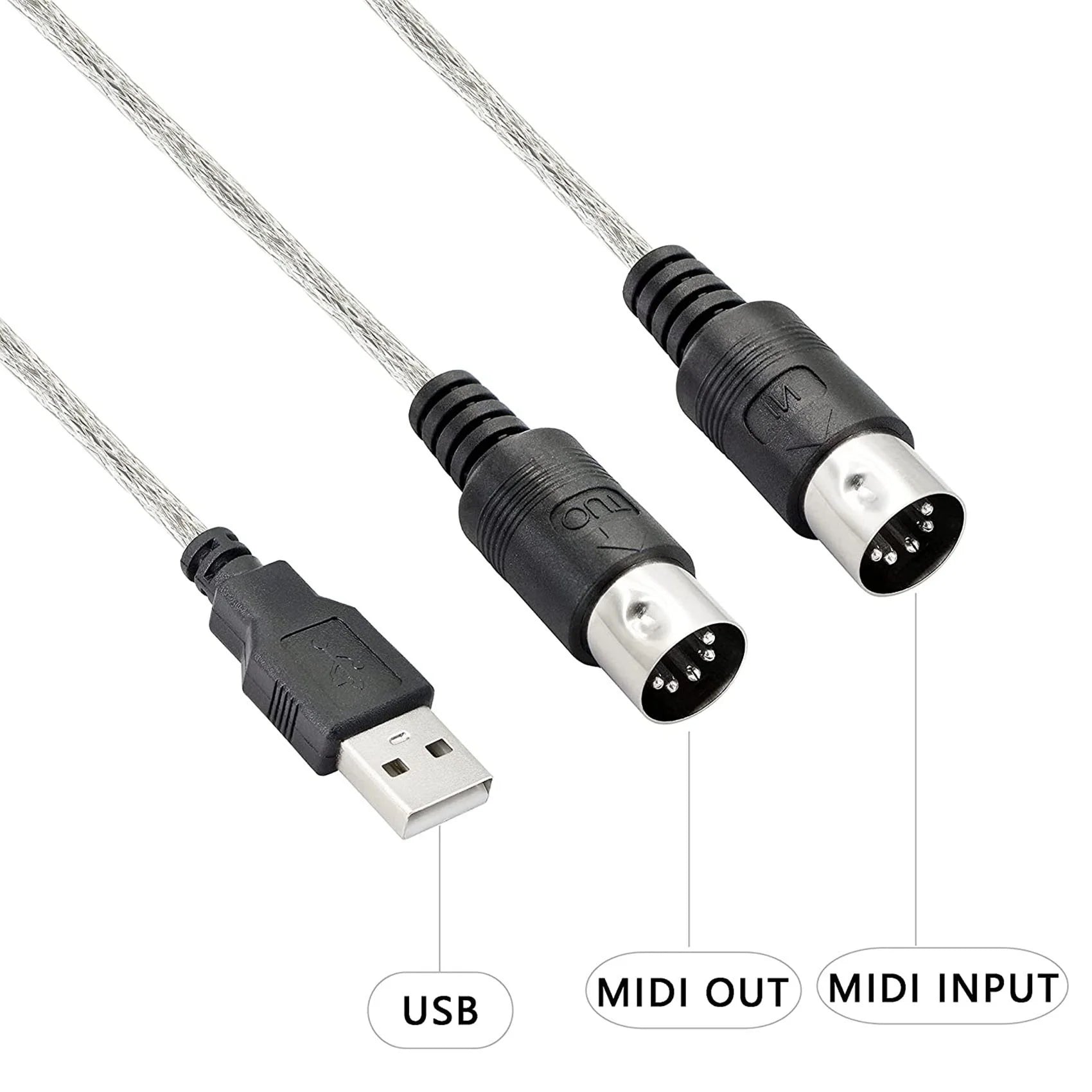 USB MIDI Cable Adapter, USB Type A Male to MIDI Din 5 Pin In-Out Cable Interface with LED Indicator for Music Keyboard Oasis Select